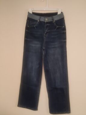 HME Two Tone Colorblock Waistband Jeans Womens Size Small S Dark Wash Denim Pant